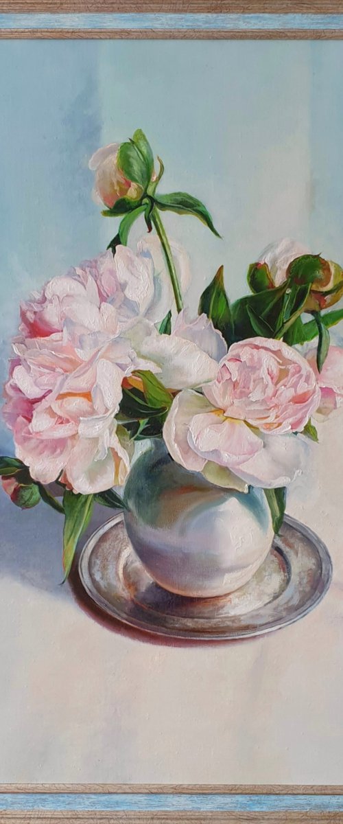 "Ah, those peonies ... " flower  Peonies liGHt original painting  GIFT (2021) by Anna Bessonova (Kotelnik)