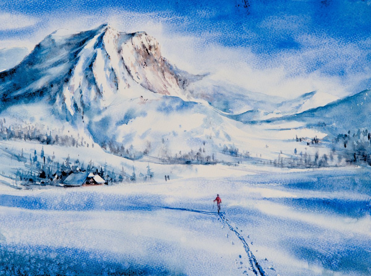 Impressionistic Landscape Watercolour By Eve Mazur, 16 X 12, Returning Home, Original Artwork