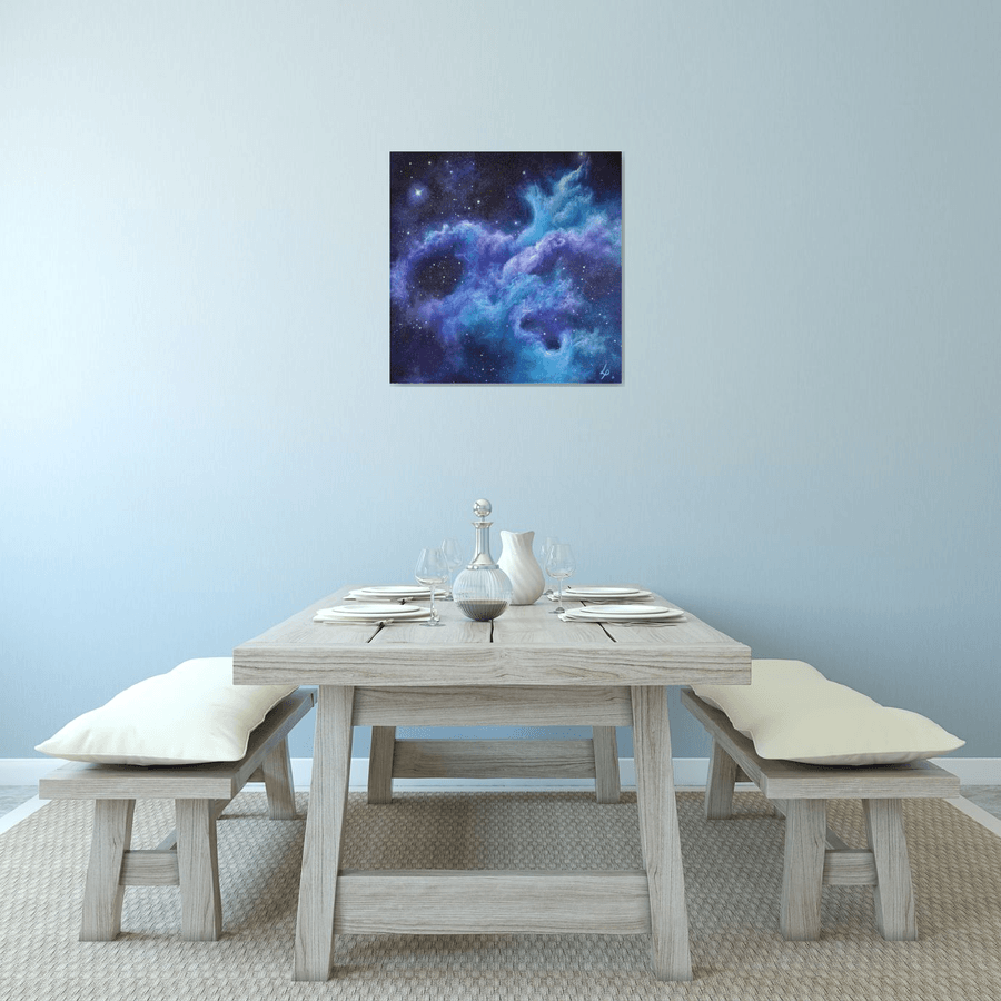 'Far Above THe World' Space Art, Fingerpainted Acrylic painting by