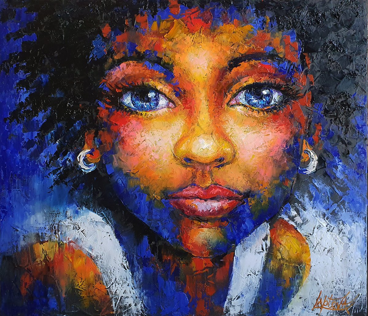 Sight Of A Young Girl - Portrait African Girl Oil Painting By Viktoria 