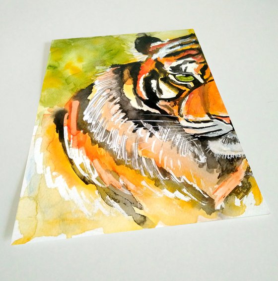 The Tiger's Gaze. Tiger Original Painting Big Cat Portrait Artwork Animal Wall Art