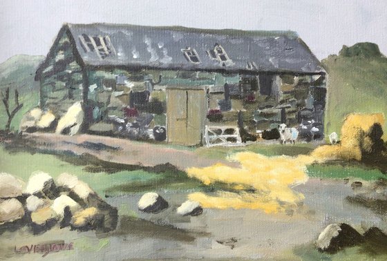 Welsh barn oil painting