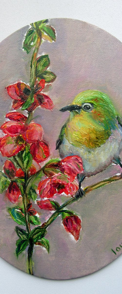 Painted Bird Original Oil on Canvas,10x8,Oval Palette Knife Painting,Inspirational Home Decor,Nature Lover Aesthetic Gift,Unique Art Gallery by Katia Ricci