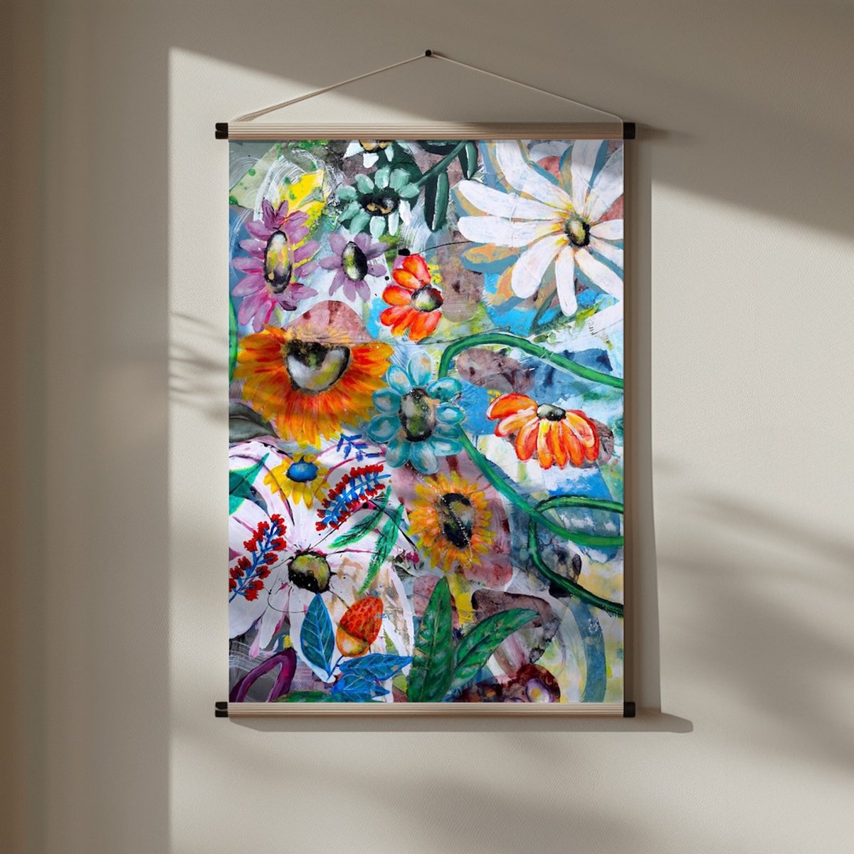 Urban And Pop Botanical Painting By Poovi Art, 30 X 47", Beautiful Bane 03, Original Artwork