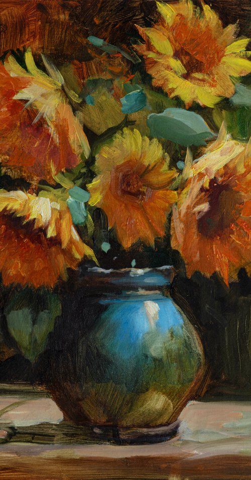 Flowers in a Blue Vase by Sergei Yatsenko