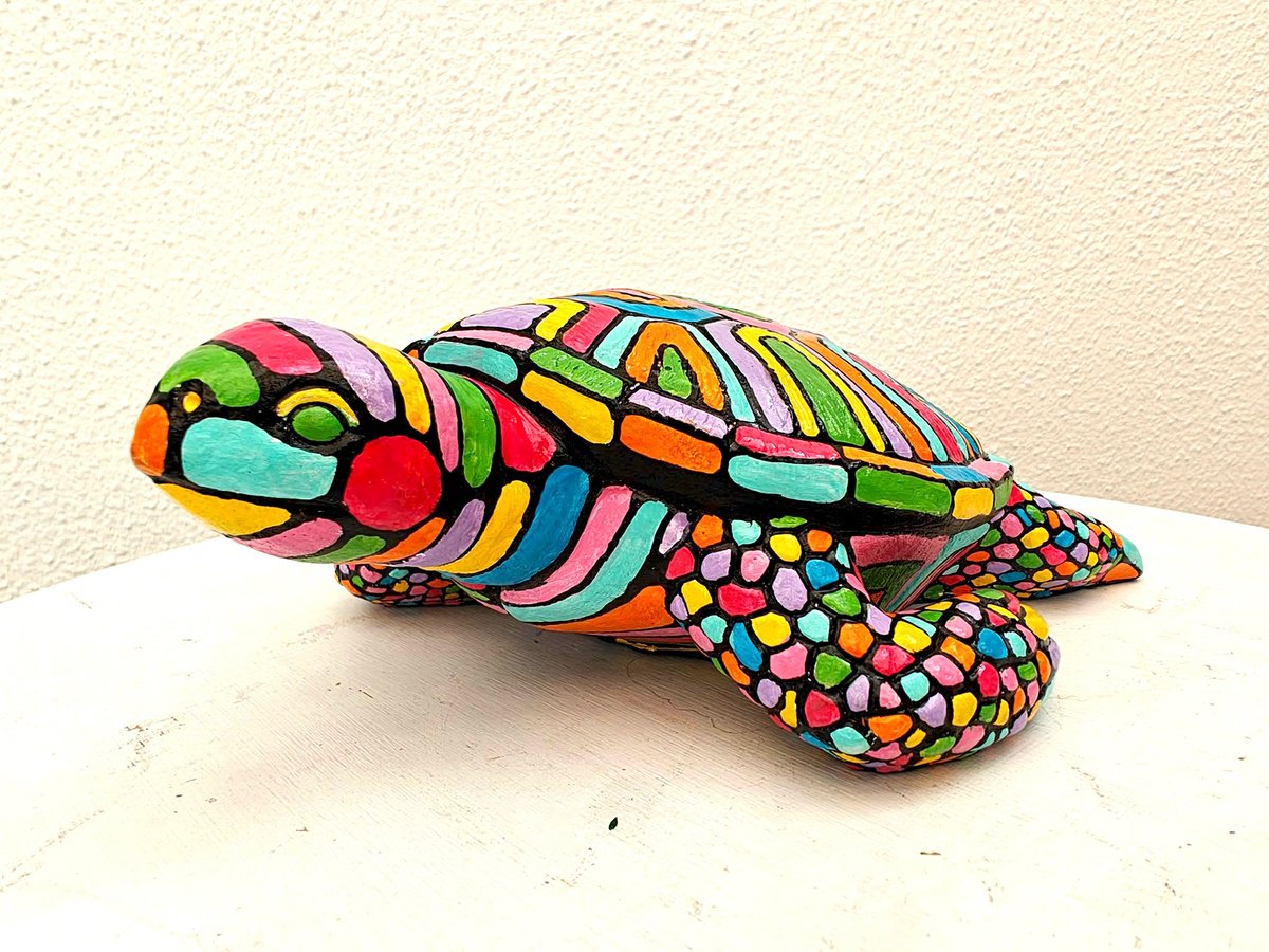 Naive Animal Sculpture By Vio Valova, 9 X 2", Turtle, Original Artwork