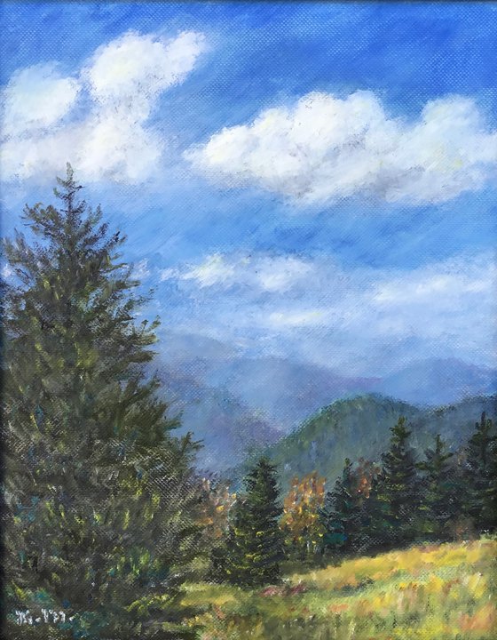 SUNSHINE ON THE MOUNTAIN - oil 10X8