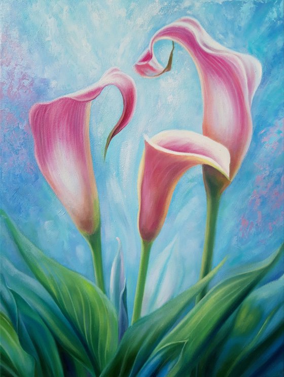 "Calla Lilies", oil floral painting, flowers art