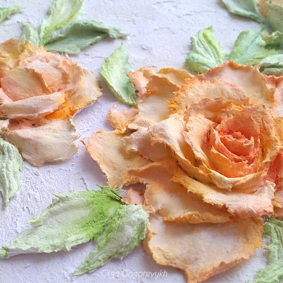 Sculpture painting, yellow flowers impasto art Yellow roses