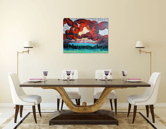 Sunset (90x70cm, cubism, oil painting)