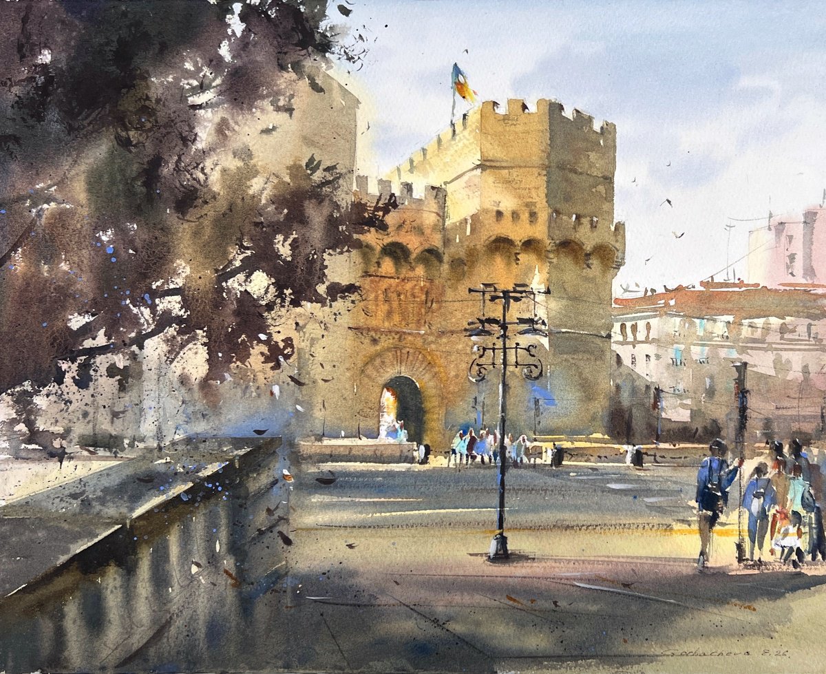 Impressionistic Watercolour , Golden Gate Valencia By Eugenia Gorbacheva, 15 X 13, Artwork For Sale On Artfinder