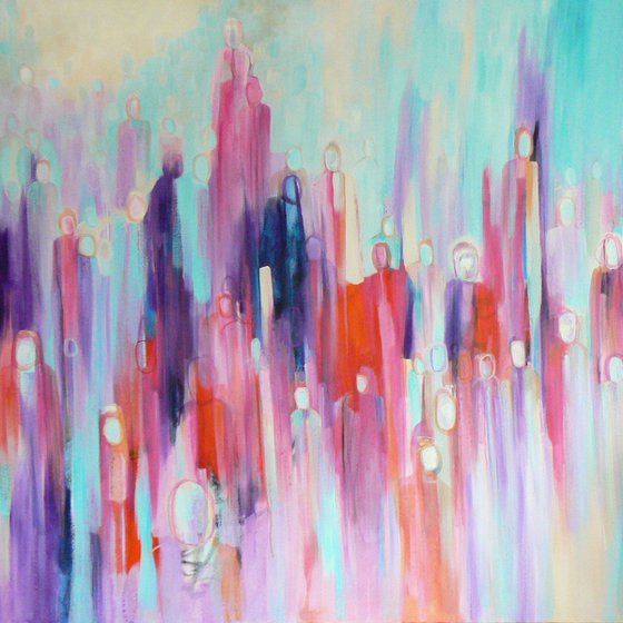 Rush Hour (132 x 132 cm - ready to hang - large colourful abstract)