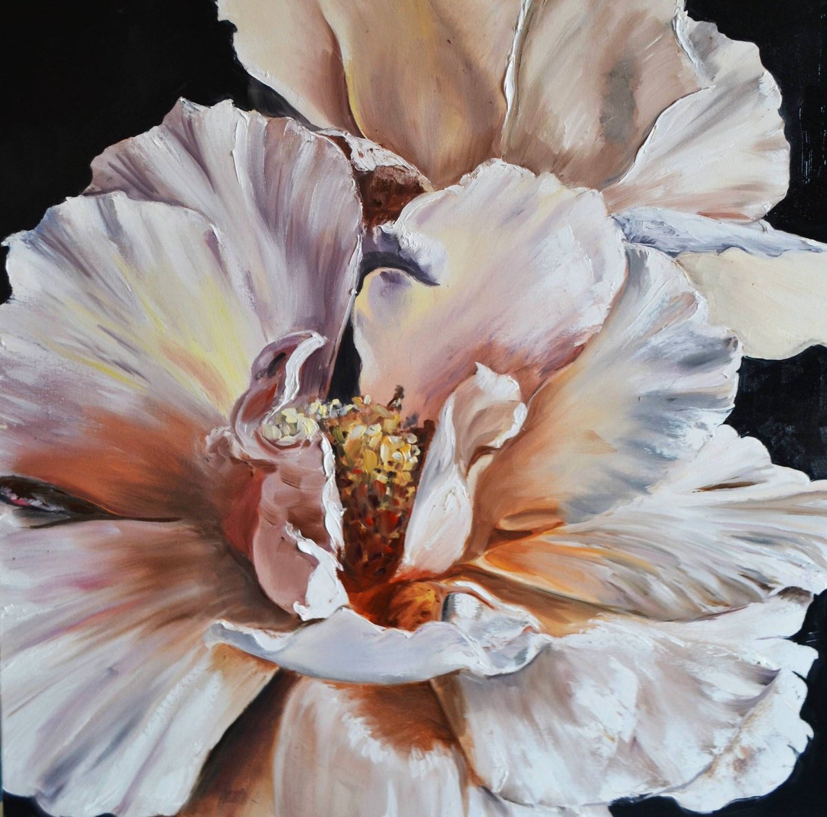 Botanical Oil Painting By Valeriia Radziievska, 24 X 24", Peonies