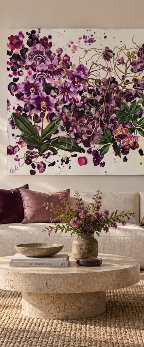 Beautifully Entangled, Purple Orchids by Angie Wright