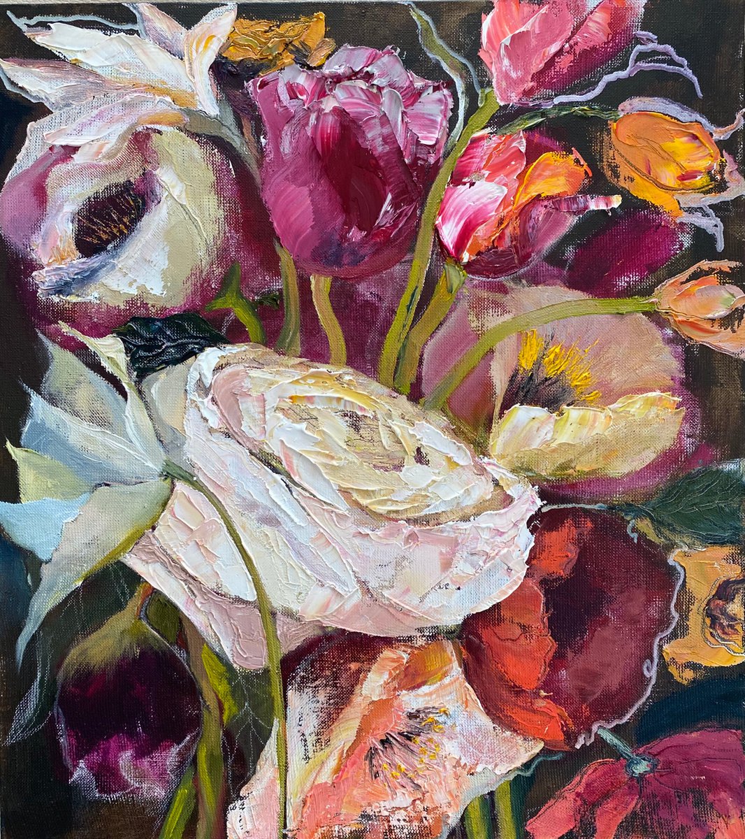 Floral romantic dream original painting on canvas by Oksana Petrova