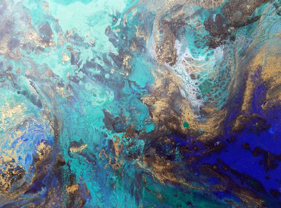 Αbstract painting art blue green gold metallic - Τide