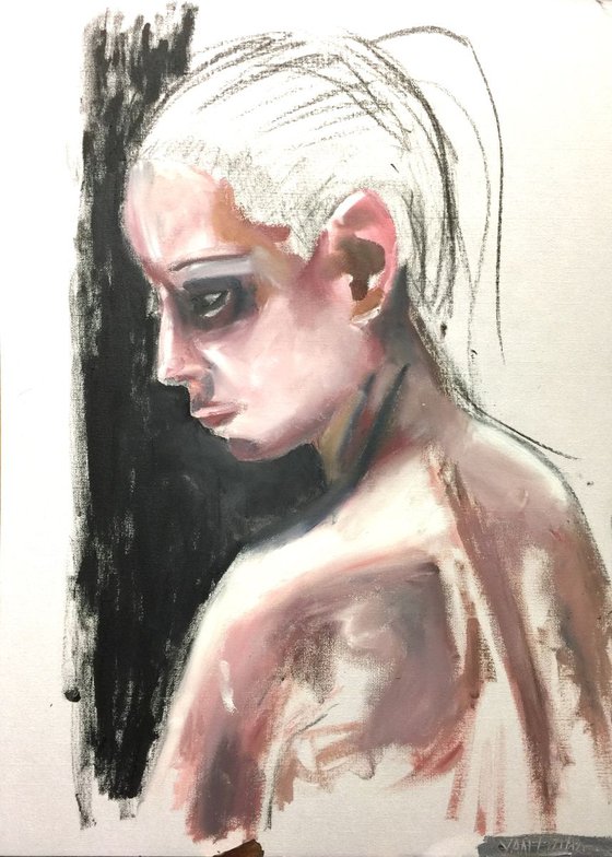 Naked In thought Oil On Pap...