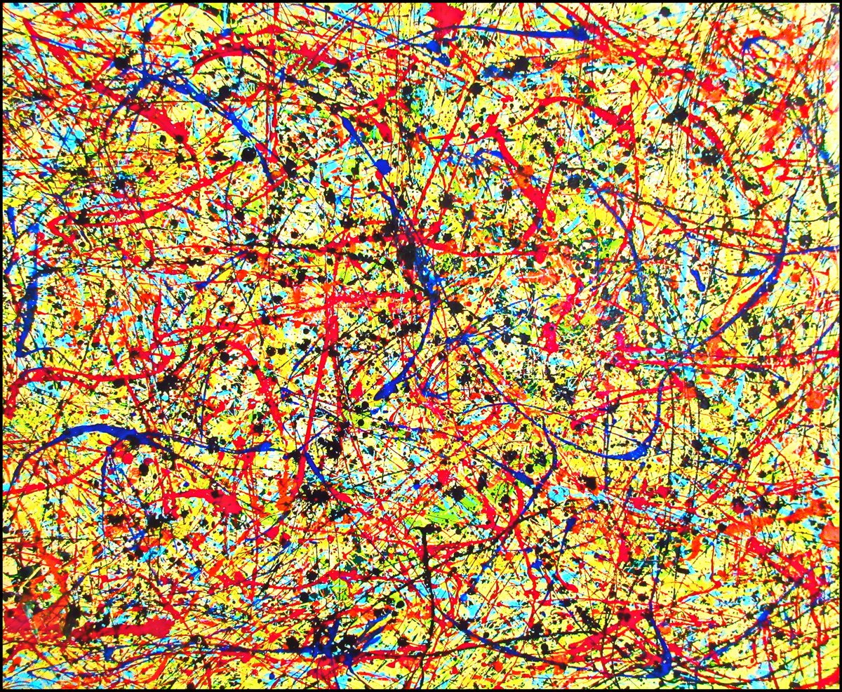 Abstract Acrylic Painting By Tomas Gorjanc - Tomo, 43 X 35", Playful Lines, Pollock Way, Original Artwork