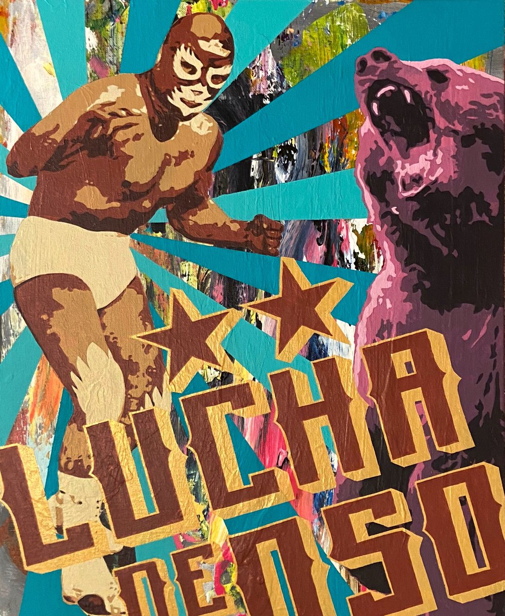 Urban And Pop Portrait Acrylic Painting By Mike Ferrari, 16 X 20", Lucha De Oso, Original Artwork