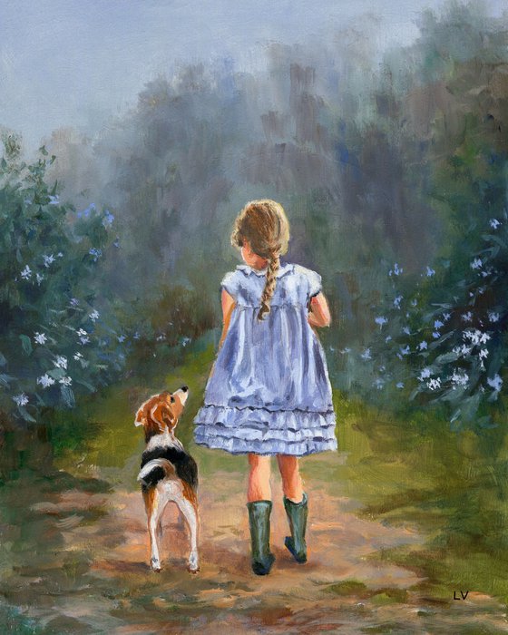 Personalized dog and owner oil portrait