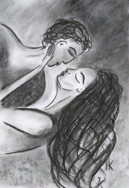 Couple. Love Story. original charcoal artwork by Halyna Kirichenko