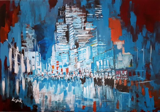 N63 City view Large colourful acrylic on Canvas 100x70 cm