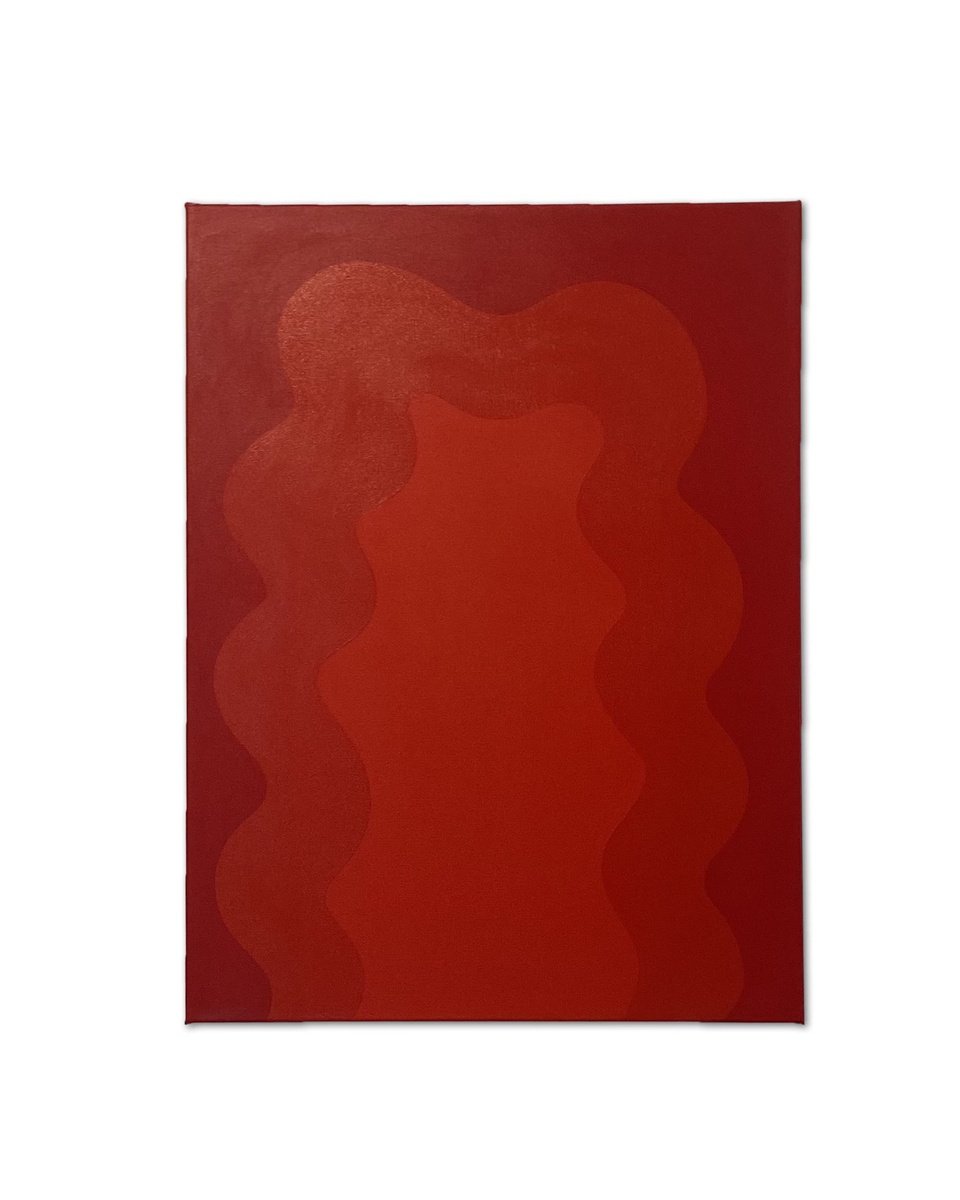 Organic Abstract Acrylic Painting By Shadia Sabagh, 18 X 24", Red, Original Artwork