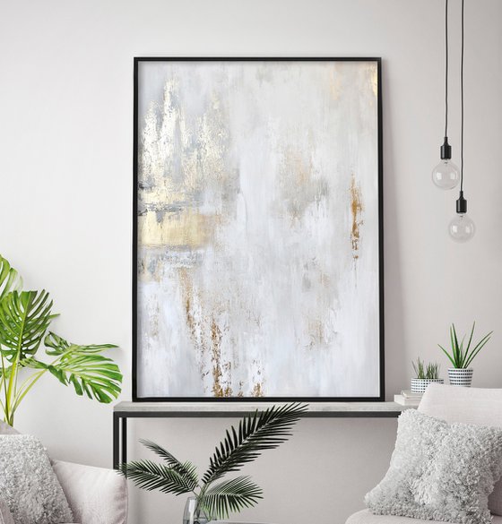 "Cascade 5" Abstract gold white acrylic art