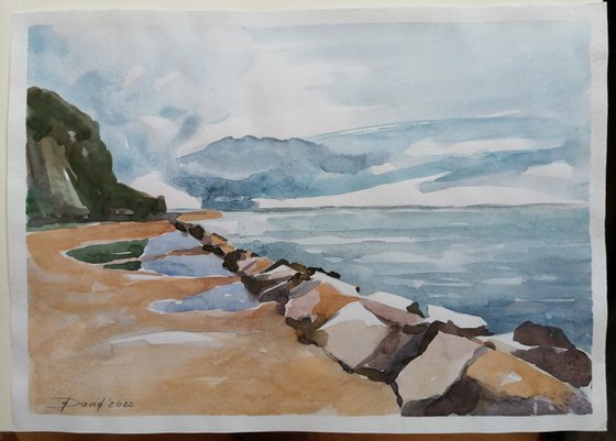 Baltic sea landscape. Ruegen island. Waves and rocks. original