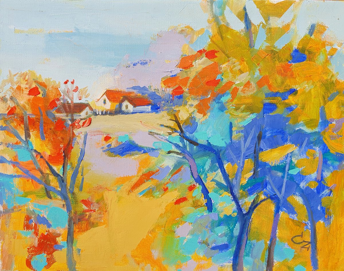 Impressionistic Landscape Oil Painting By Victoria Cozmolici, 20 X 16", Rural Landscape, Original Artwork