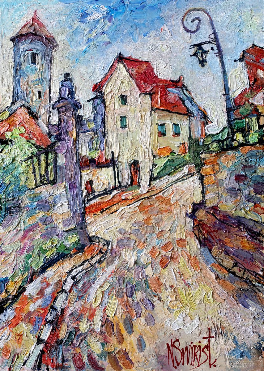 Impressionistic Cityscapes Oil Painting By Nikifor Swiristuhin, 10 X 14", Provencal Afternoon., Original Artwork