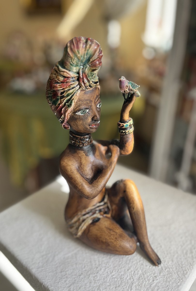 Expressive Clay Sculpture , Meditation With A Bird By Elya Yalonetski, 4 X 6, Artwork For Sale On Artfinder