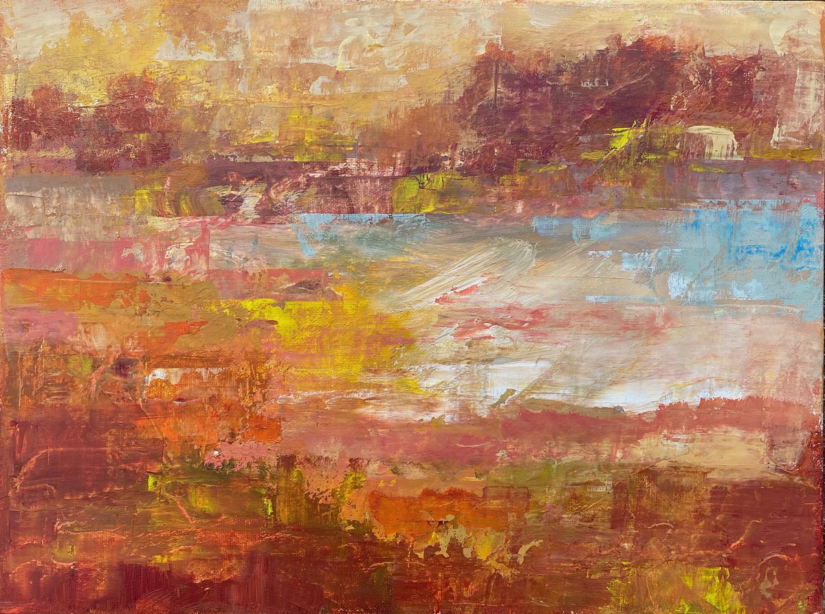 Abstract Landscape Acrylic Painting By Marcello Carrozzini, 16 X 12", Piccola Baia, Original Artwork