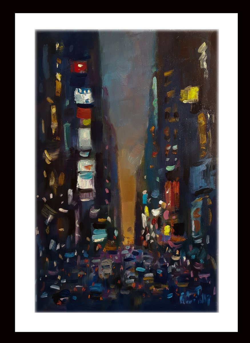 Impressionistic Cityscapes Oil Painting By Andre Pallat, 23 X 30, City Lights, Original Artwork