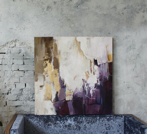 "Flood 2" Abstract purple gold acrylic art