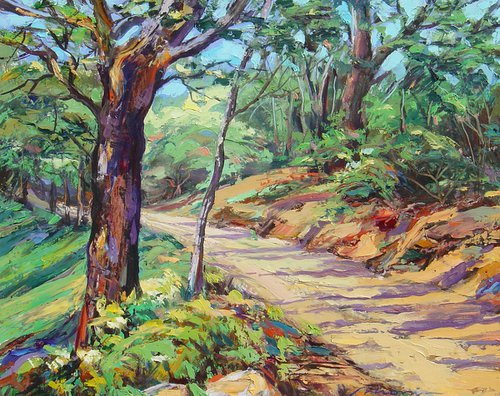 Summer Morning In The Woods | Forest Green Art | Sunlit Forest Trail by Jose Moran Vazquez