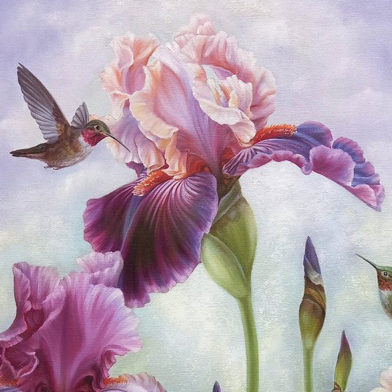 "Summer song", irises with birds