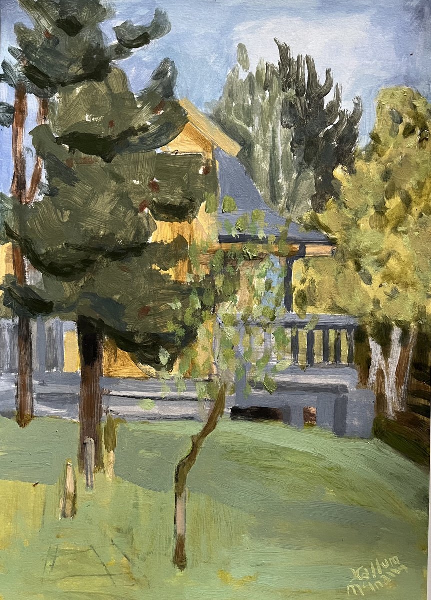 Expressive Landscape Acrylic Painting By Christine Callum Mcinally, 10 X 14, Cabin In The Woods, Original Artwork