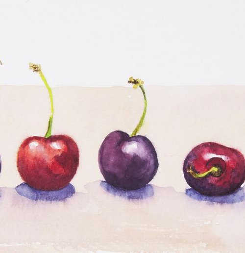 Cherries in a line by Krystyna Szczepanowski