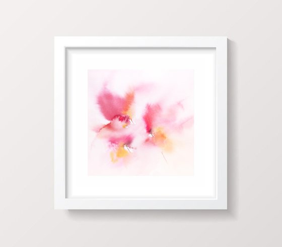 Abstract flowers, small watercolor floral painting