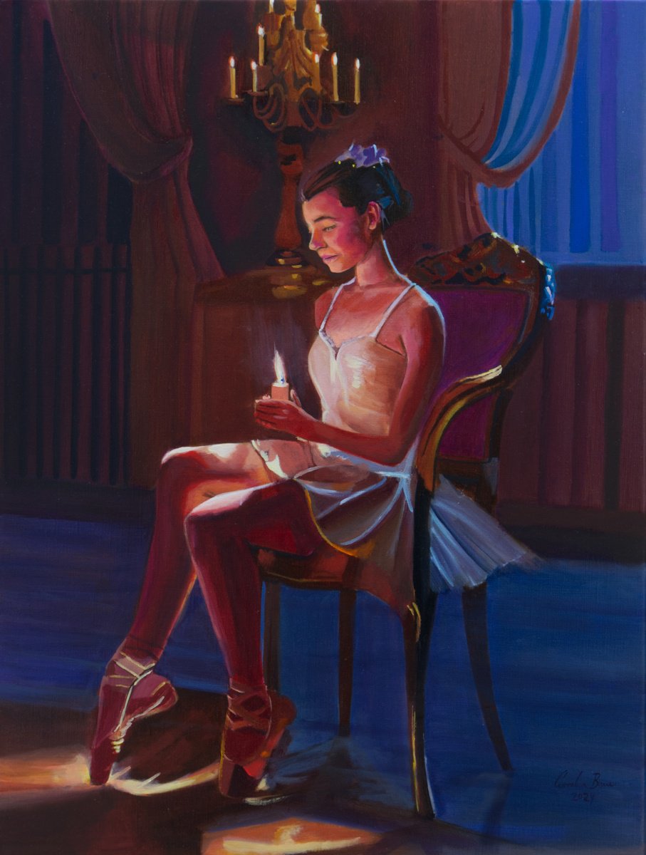 Photorealistic Portrait Oil Painting By Gordon Bruce, 18 X 24, Ballerina Enlightened Elegance, Original Artwork
