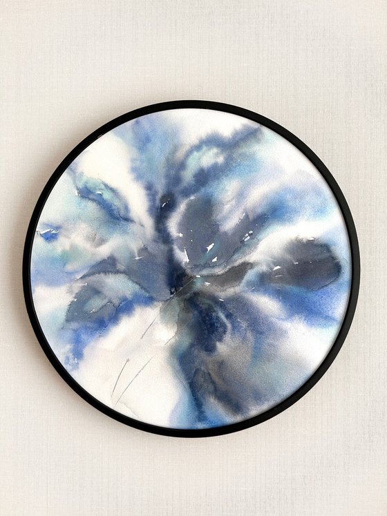 Blue flowers round painting