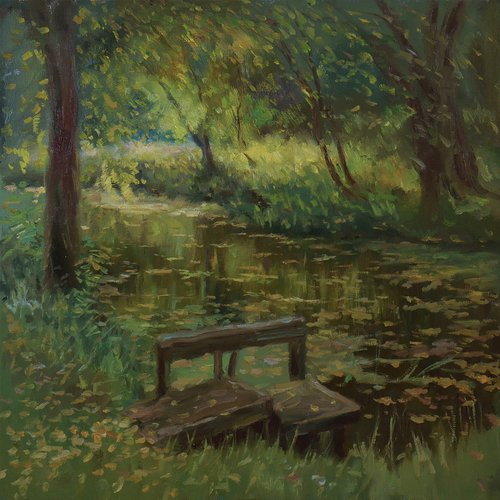 The Evening Light - sunny river summer landscape painting by Nikolay Dmitriev
