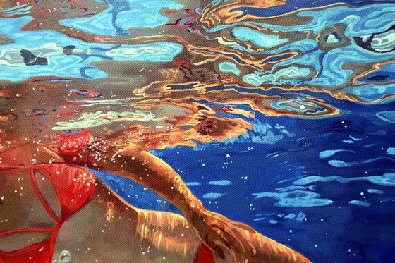 Surfacing - Swimming underwater painting