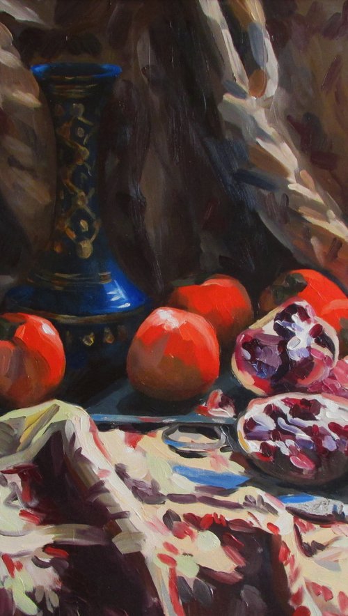 Still life with pomegranate fruit by Kateryna Bortsova