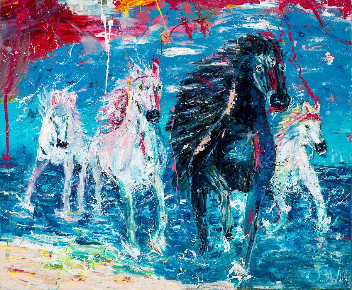 Expressive Animal Acrylic Painting By Oswin Gesselli, 47 X 39", Horse Painting: Black Beauty 120 X 100 Cm. | 47.24"X 39.37" - Equine Art By Oswin Gesselli, Artfinder