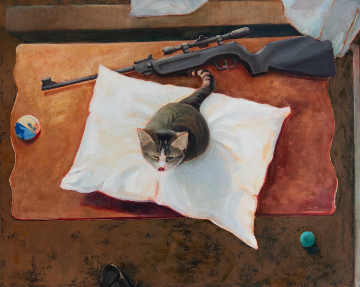 Animal Oil Painting By Ana Kajaia, 39 X 31, Always In Danger, Original Artwork