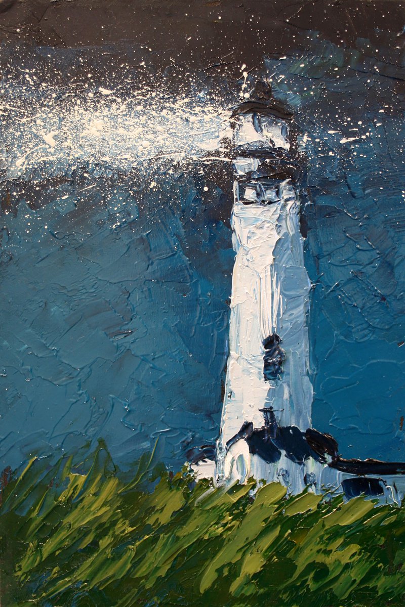 Impressionistic Landscape Oil Painting By Salana Art / Svetlana Samovarova, 6 X 9", Lighthouse I, Original Artwork