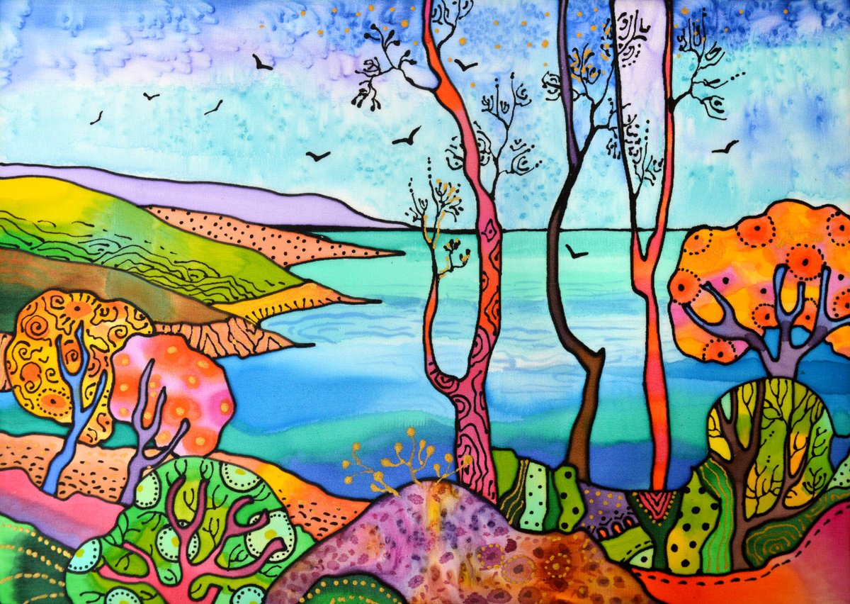 Landscape Watercolour By Silvia Pavlova, 17 X 13", "Gulf Of Dreams Ii", Original Artwork