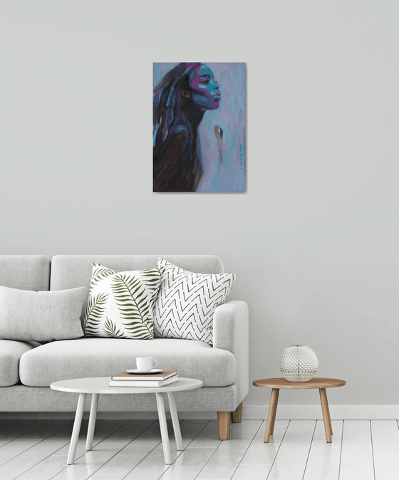 Contemporary woman of color wall art Black girl magic portrait on canvas